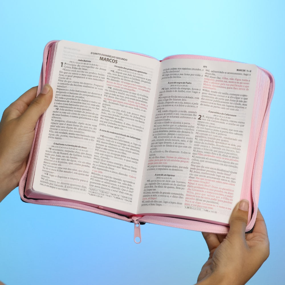 Bíblia Sagrada | ARC | Letra Grande | PJV | PU Zíper Harpa Cristã Rosa Claro