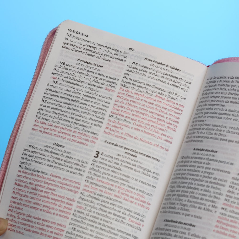 Bíblia Sagrada | ARC | Letra Grande | PJV | PU Zíper Harpa Cristã Rosa Claro
