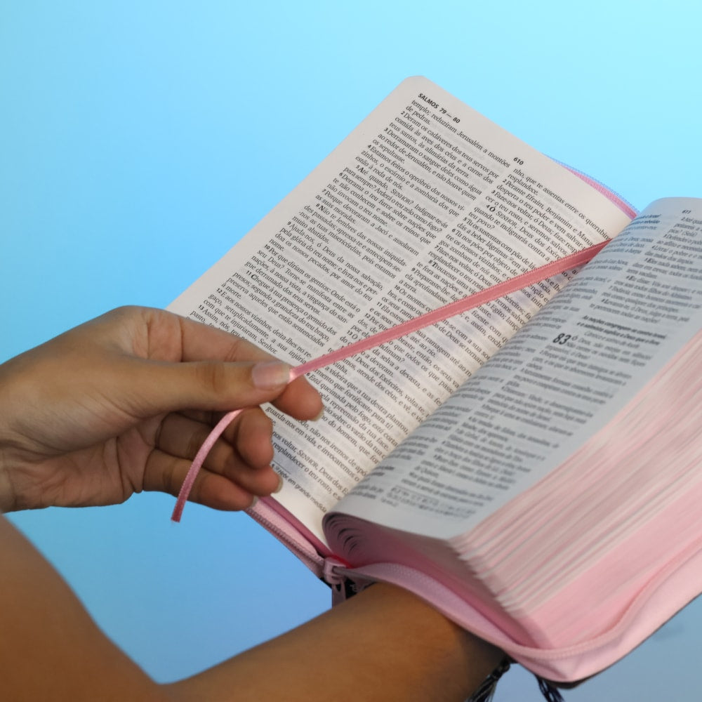 Bíblia Sagrada | ARC | Letra Grande | PJV | PU Zíper Harpa Cristã Rosa Claro