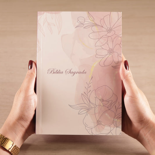Bíblia Floral Rosa | ARC | Letra Maior | Harpa e Corinhos | Capa Brochura
