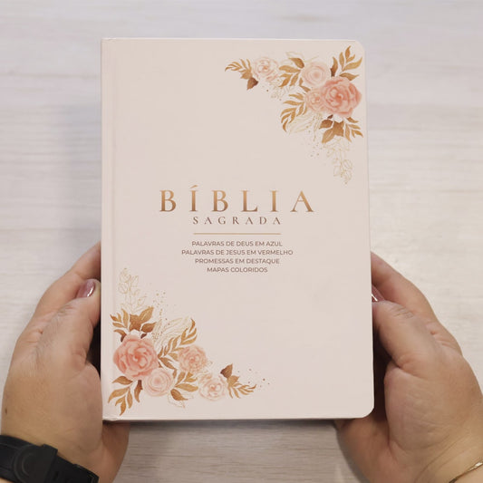 Bíblia Sagrada Flores | ARC | Letra Maior | Harpa e Corinhos | Capa Dura