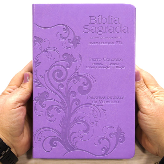 Bíblia Sagrada Harpa Celestial 774 | ERC | Letra Extra Gigante | Capa Lilás Arabesco