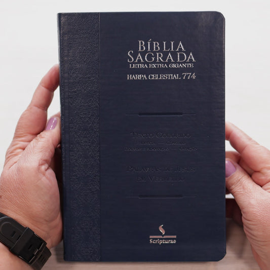 Bíblia Sagrada Harpa Celestial 774 | ERC | Letra Extra Gigante | Capa Azul Brasão