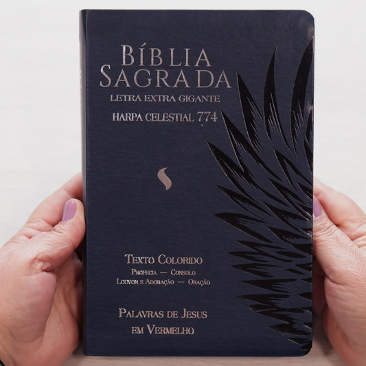 Bíblia Sagrada Harpa Celestial 774 | ERC | Letra Extra Gigante | Capa Azul Marinho Águia
