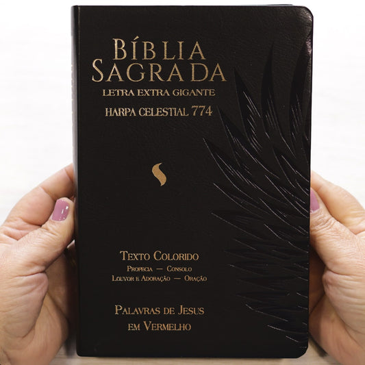 Bíblia Sagrada Harpa Celestial 774 | ERC | Letra Extra Gigante | Capa Preta Águia
