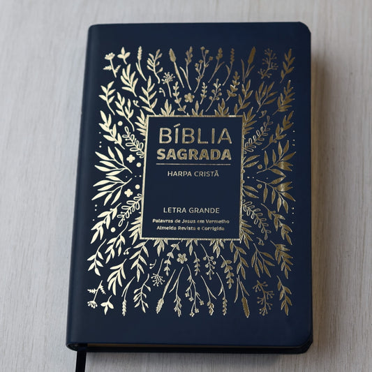 Bíblia Sagrada com Harpa Cristã | ARC | Letra Grande | Capa Luxo Floral Azul