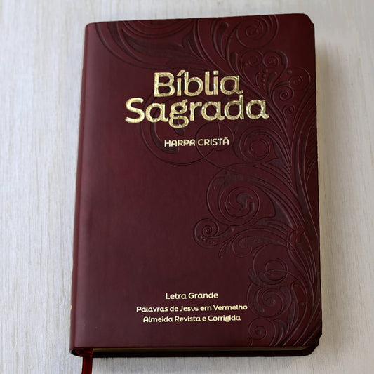 Bíblia Sagrada com Harpa Cristã | ARC | Letra Grande | Capa Luxo Floral Vinho