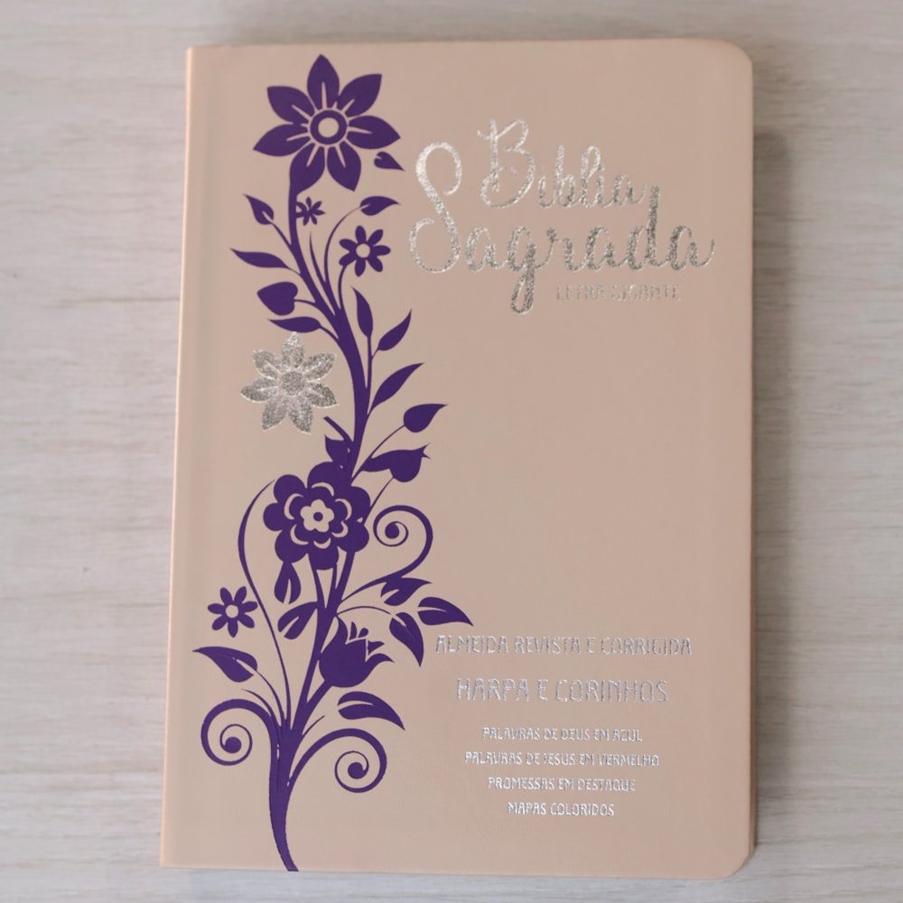Bíblia Sagrada | Letra Gigante | ARC | Harpa Avivada e Corinhos | Capa PU Luxo Rosê e Lilás