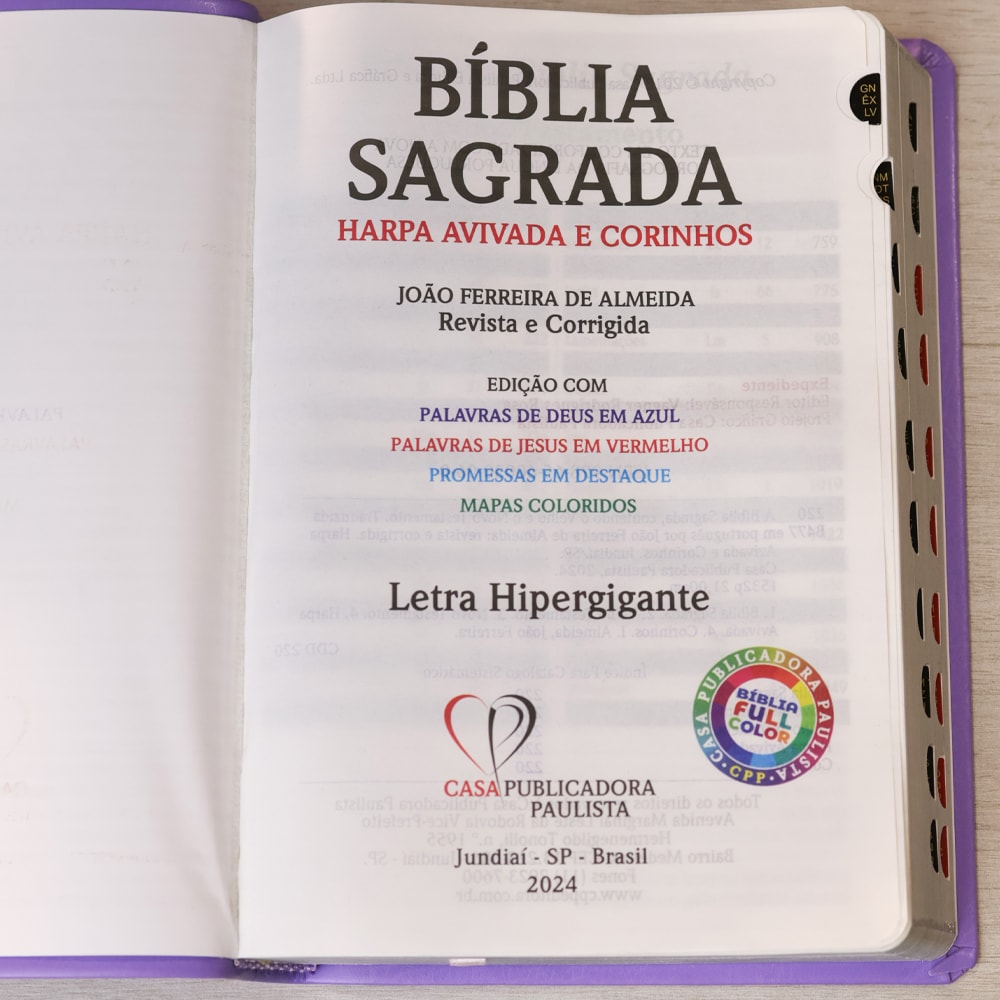 Bíblia Sagrada | Letra Hipergigante | ARC | Harpa Avivada e Corinhos | Capa PU Luxo Floral Dália Lilás