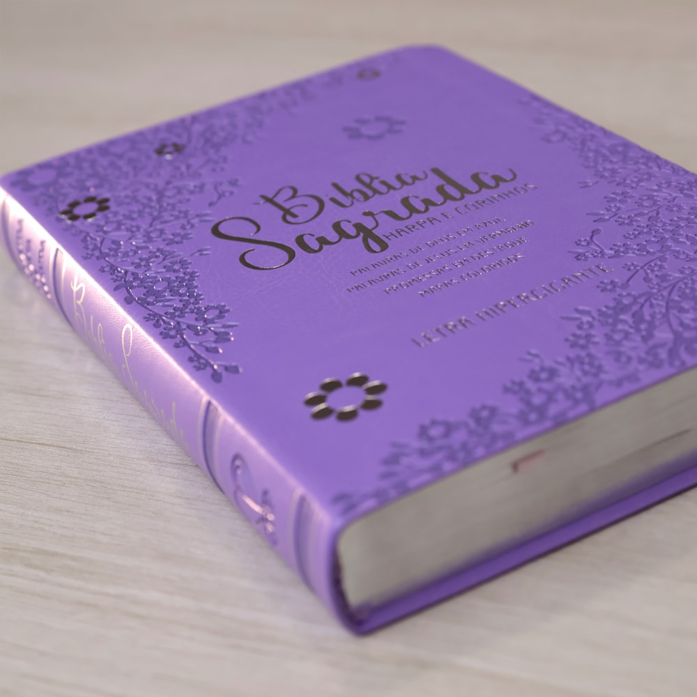 Bíblia Sagrada | Letra Hipergigante | ARC | Harpa Avivada e Corinhos | Capa PU Luxo Floral Margarida Lilás