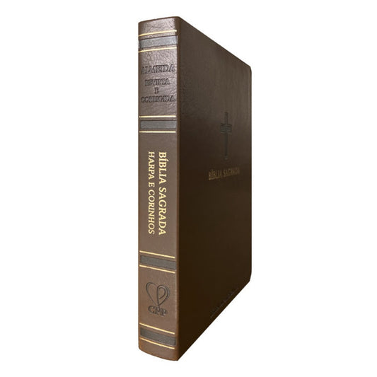 Bíblia Sagrada | ARC | Letra Hipergigante | Harpa Avivada e Corinhos | Capa PU Luxo Cruz Marrom