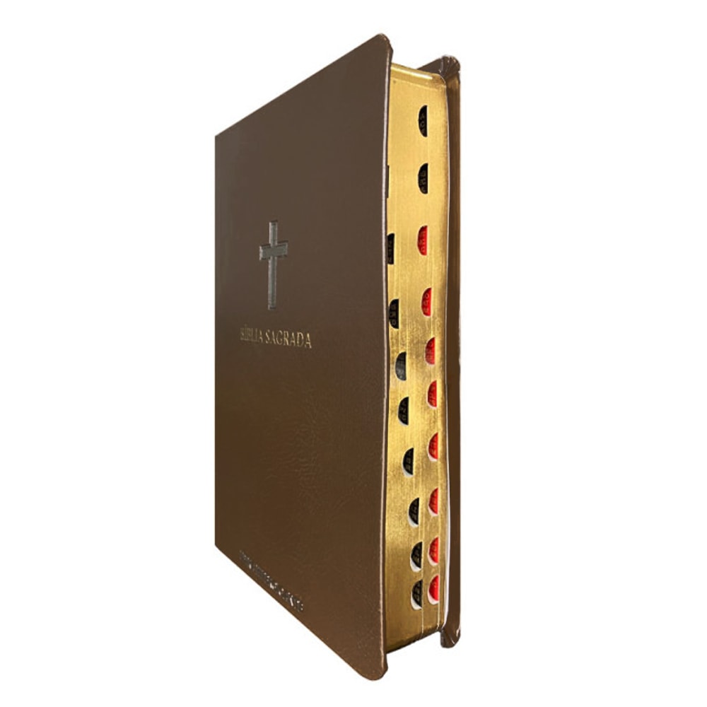 Bíblia Sagrada | ARC | Letra Hipergigante | Harpa Avivada e Corinhos | Capa PU Luxo Cruz Marrom