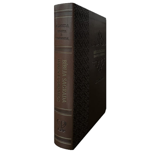 Bíblia Sagrada | Letra Jumbo | ARC | Harpa Avivada e Corinhos | Capa PU Luxo Arabesco Marrom