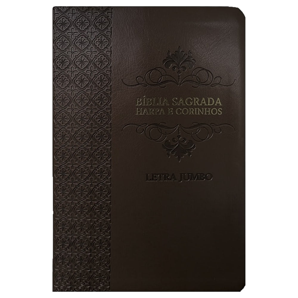 Bíblia Sagrada | Letra Jumbo | ARC | Harpa Avivada e Corinhos | Capa PU Luxo Arabesco Marrom