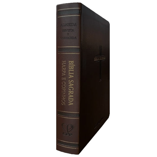 Bíblia Sagrada | Letra Jumbo | ARC | Harpa Avivada e Corinhos | Capa PU Luxo Cruz Marrom