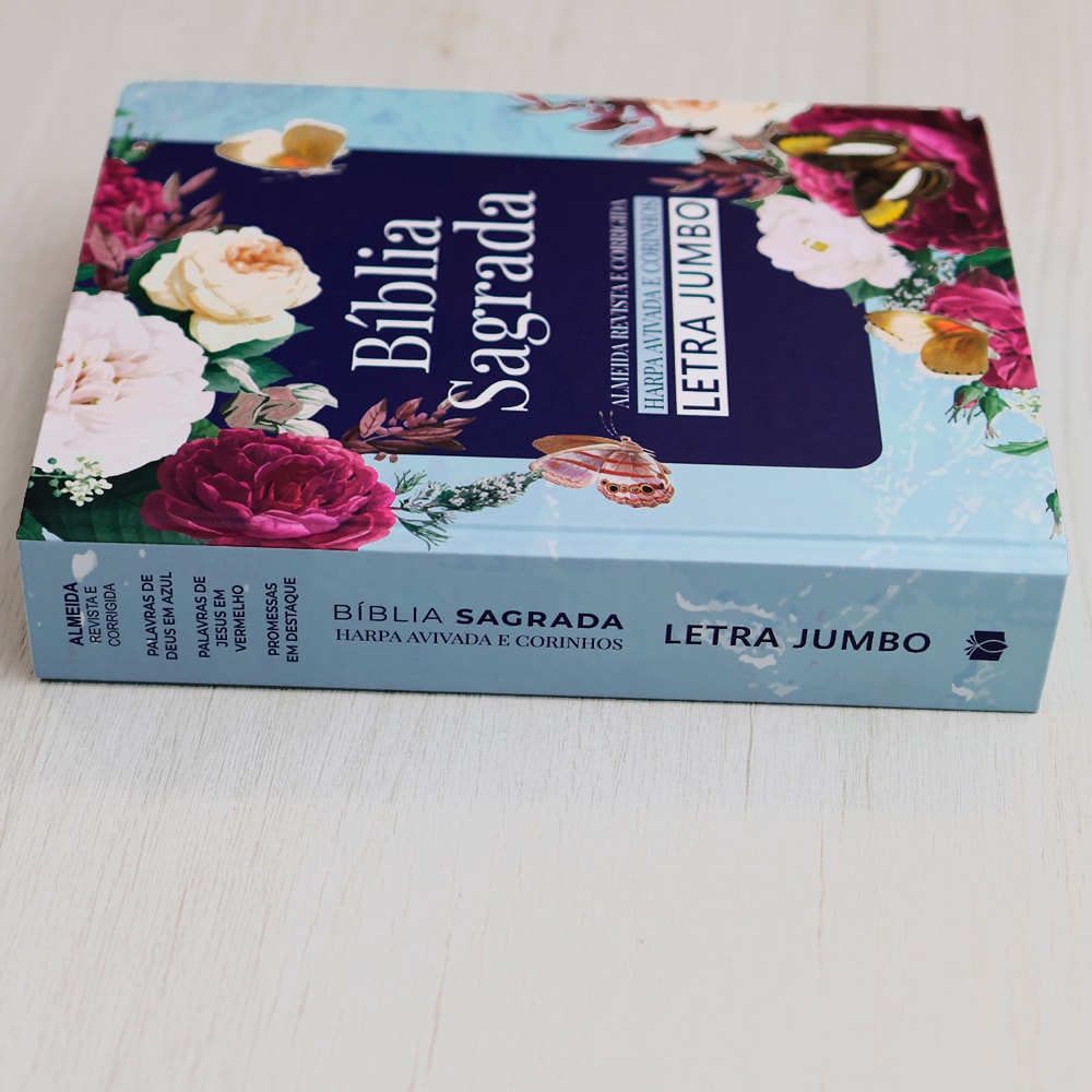 Bíblia Sagrada | ARC | Harpa Avivada e Corinhos | Jumbo | Capa Dura Azul com Flores