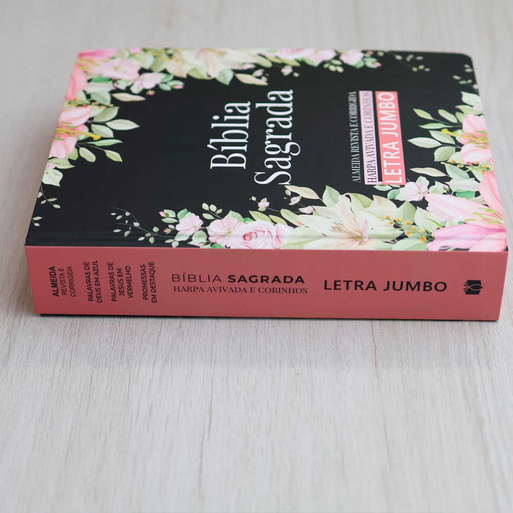 Bíblia Sagrada | ARC | Harpa Avivada e Corinhos | Jumbo | Capa Dura Preta com Flores