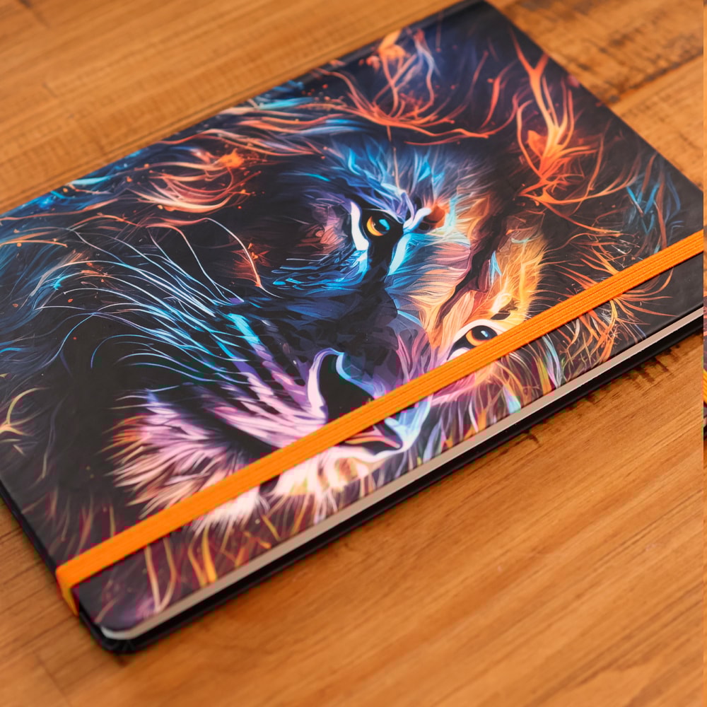 Caderno Moleskine | Com Pauta | Capa Leão Colorido