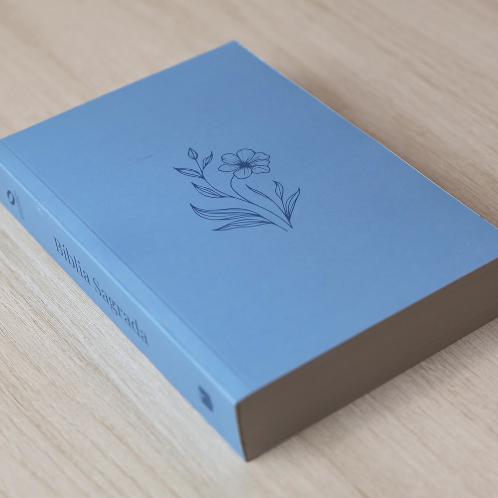 Bíblia Sagrada Flor Minimalista Azul | NAA | Letra Normal | Capa Ilustrada
