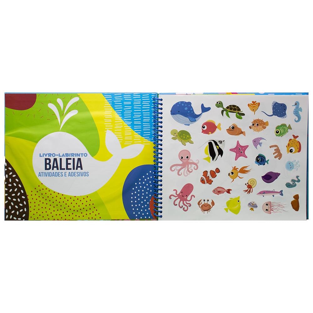 "LIVRO-LABIRINTO! ATIVIDADES, COLORIR E ADESIVOS: BALEIA
"
