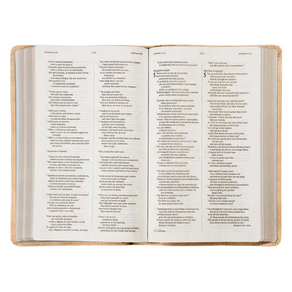 Bíblia Bilíngue | Português e Inglês | NVI | Leitura Perfeita | Capa Couro-soft Bege