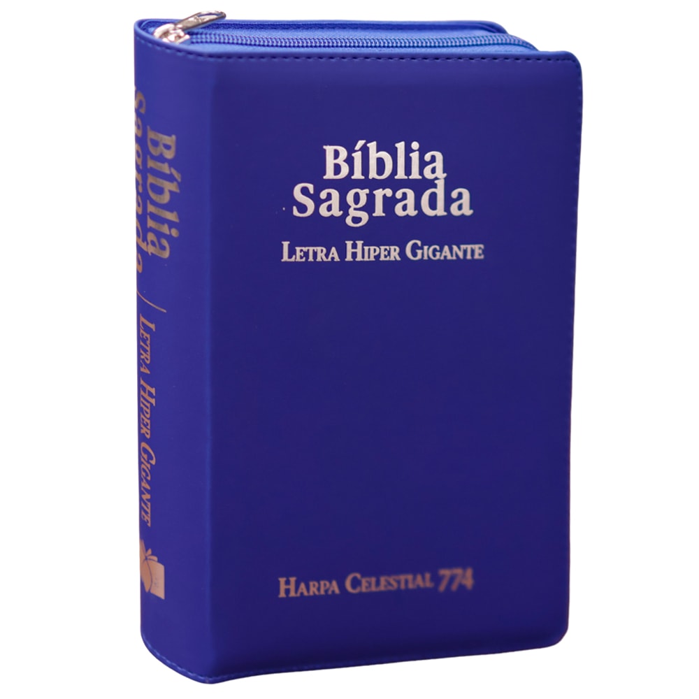 Bíblia Sagrada C/ Zíper | ARC | Letra Hipergigante | Capa Luxo Azul | Harpa Celestial 774