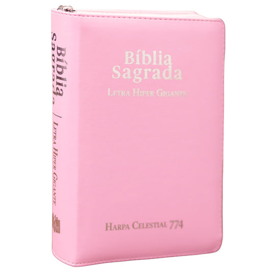 Bíblia Sagrada C/ Zíper | ARC | Letra Hipergigante | Capa Luxo Rosa | Harpa Celestial 774
