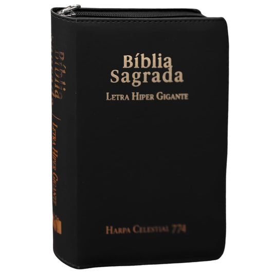 Bíblia Sagrada C/ Zíper | ARC | Letra Hipergigante | Capa Luxo Preta | Harpa Celestial 774