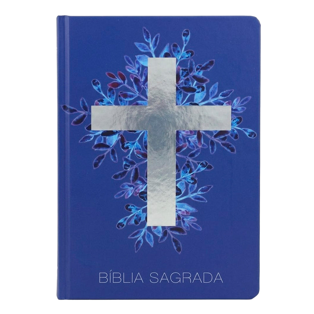 Bíblia Sagrada Cruz Prata | Letra Normal | NAA | Capa Dura Azul
