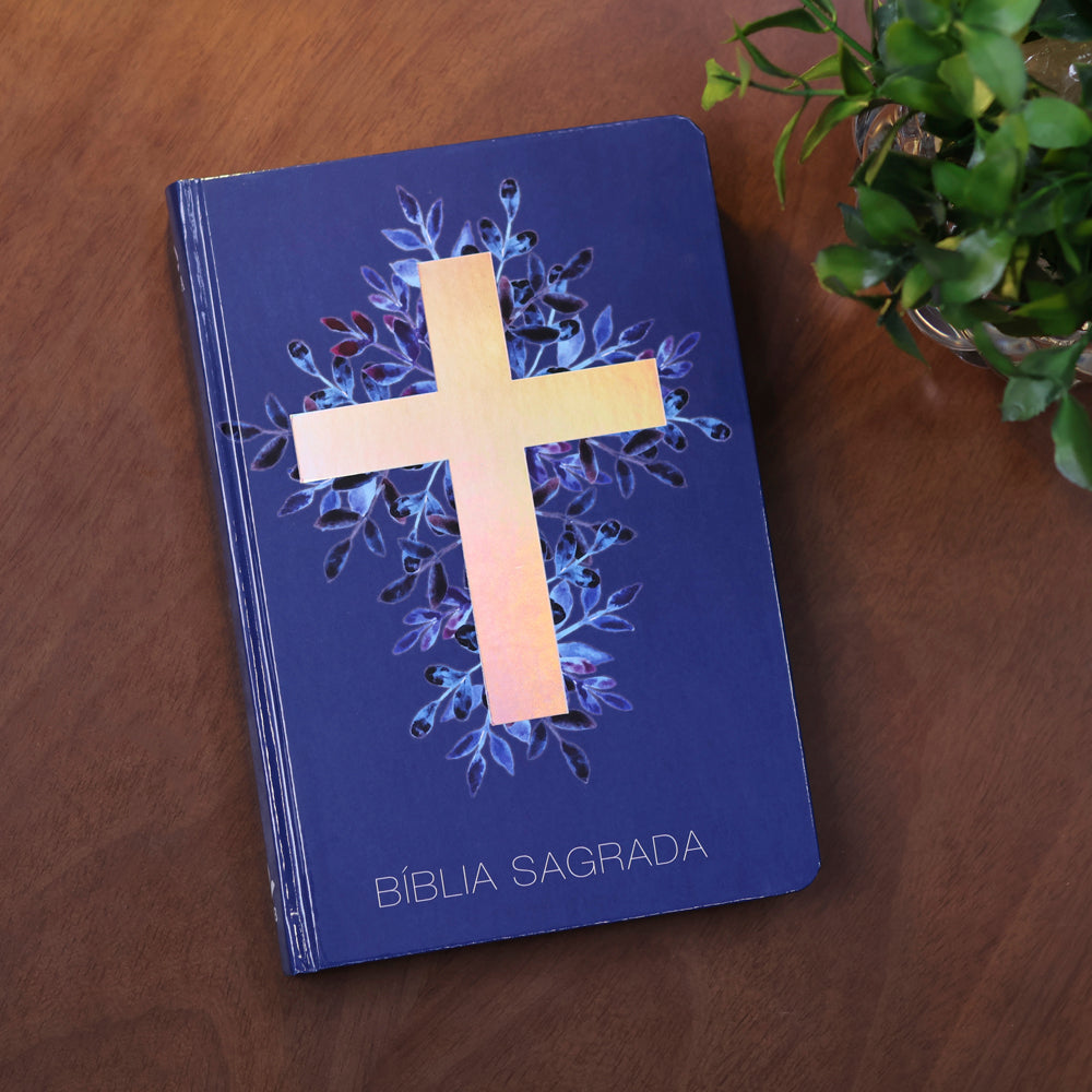 Bíblia Sagrada Cruz Prata | Letra Normal | NAA | Capa Dura Azul