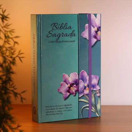 Bíblia Sagrada Orquídeas | ARC | Harpa Pentecostal | Letra Gigante | Capa Dura Panorâmica