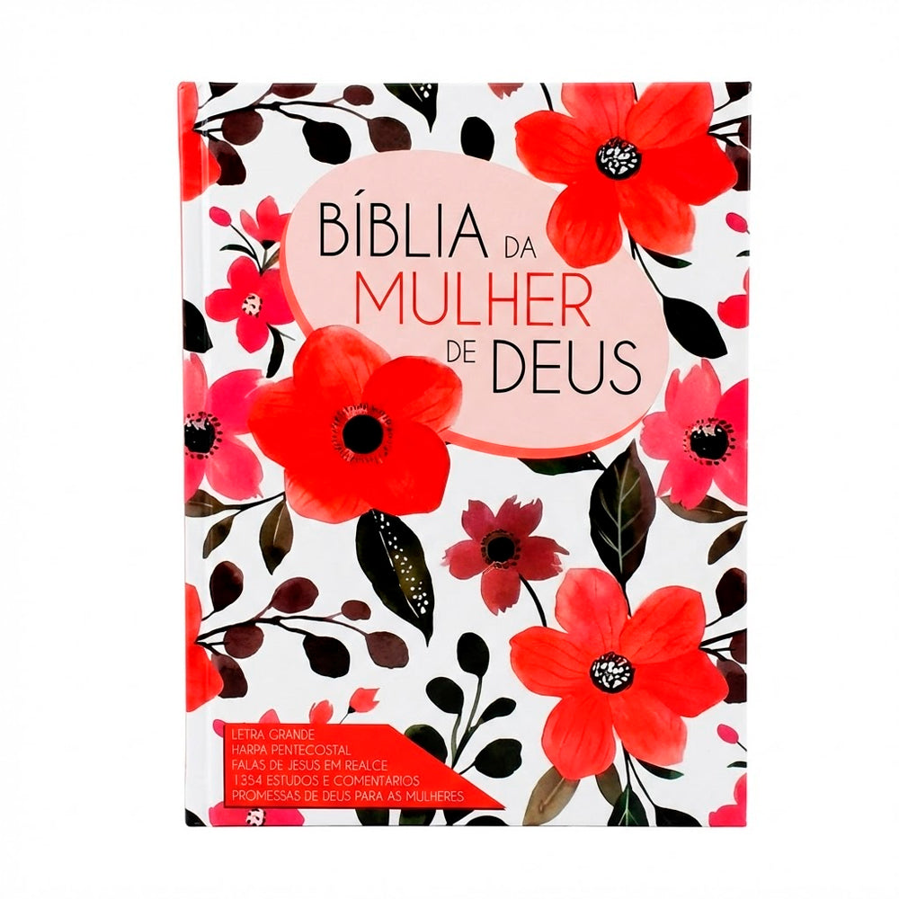 Bíblia da Mulher de Deus | ARC | Harpa Pentecostal | Letra Grande | Capa Dura Flores Vermelhas