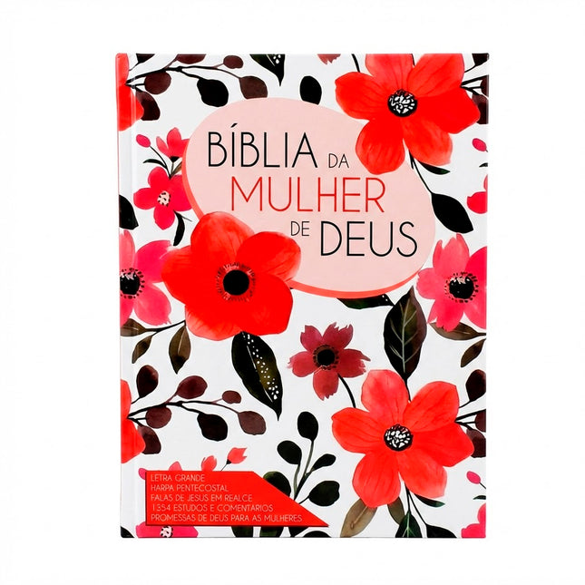 Bíblia da Mulher de Deus | ARC | Harpa Pentecostal | Letra Grande | Capa Dura Flores Vermelhas