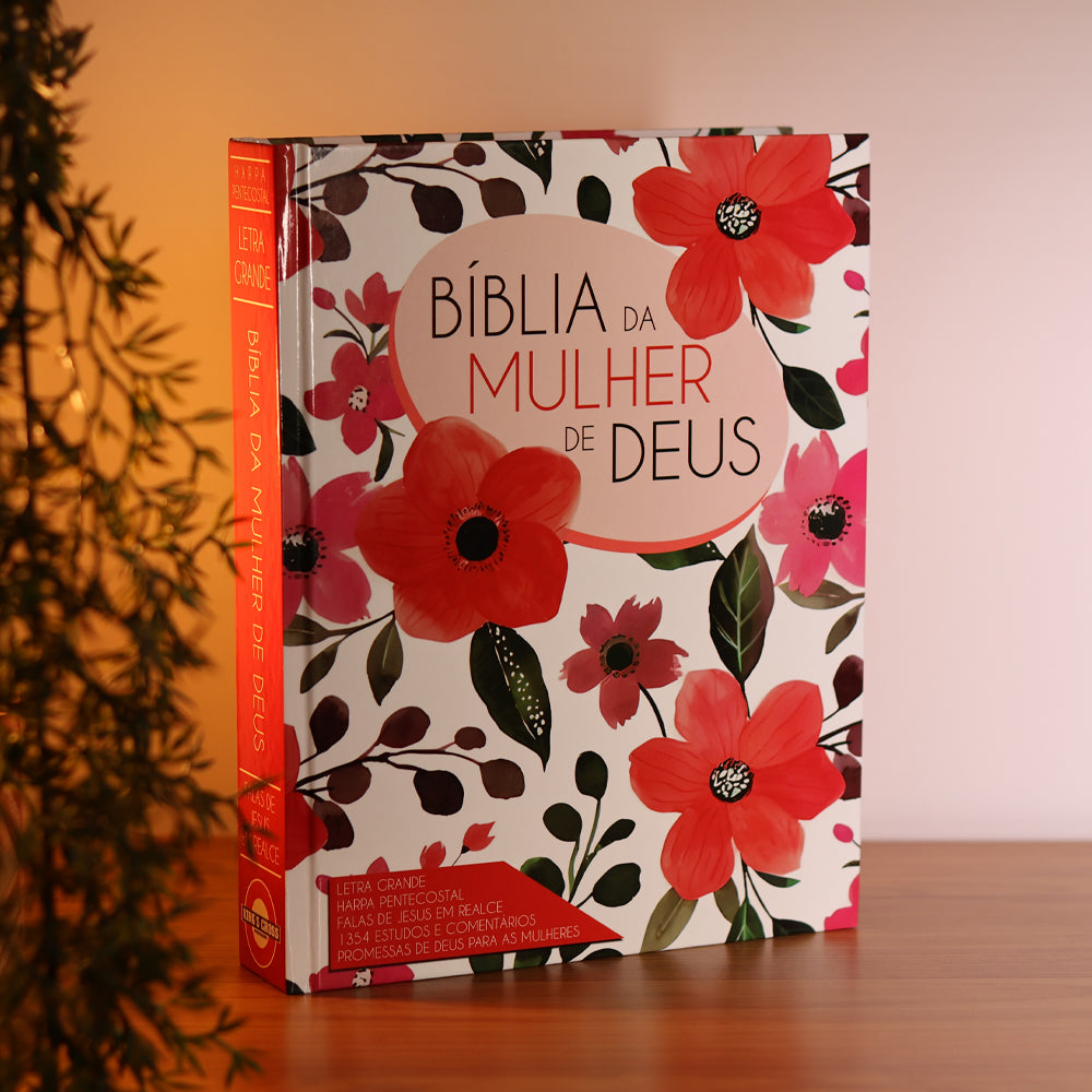 Bíblia da Mulher de Deus | ARC | Harpa Pentecostal | Letra Grande | Capa Dura Flores Vermelhas