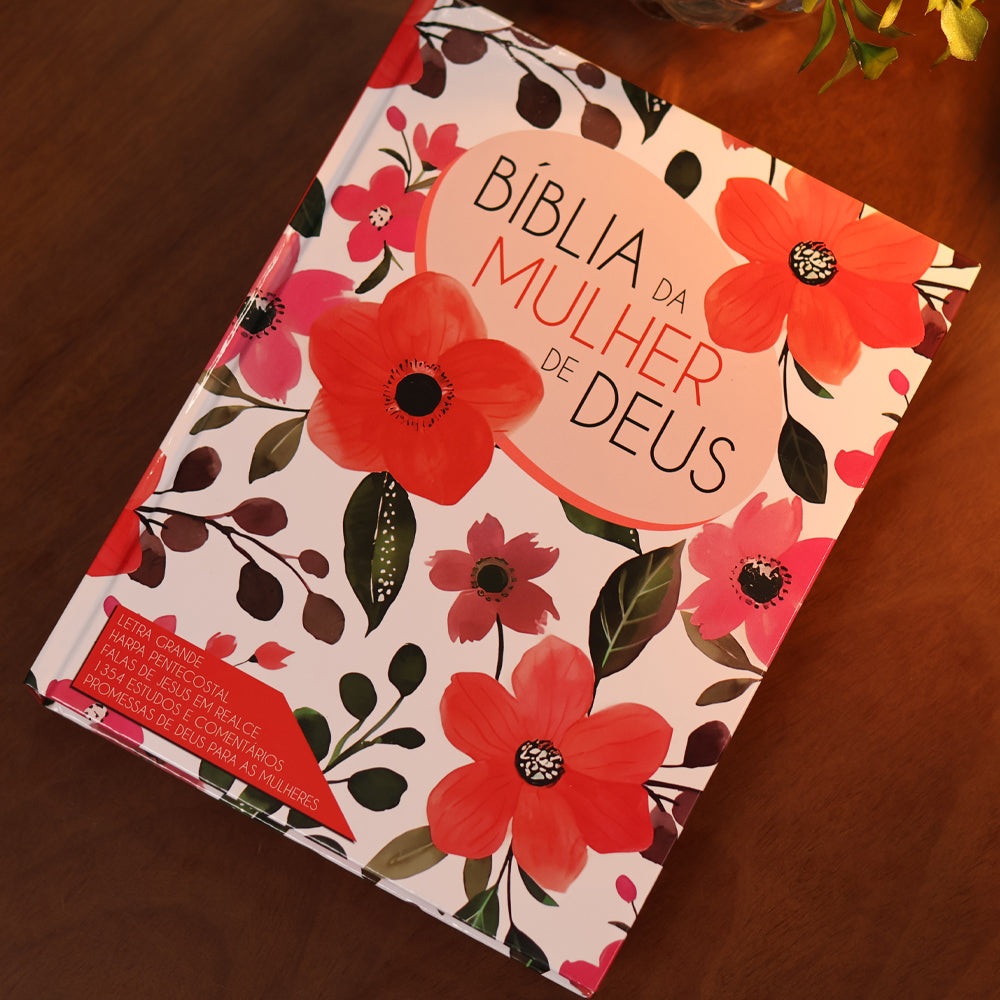 Bíblia da Mulher de Deus | ARC | Harpa Pentecostal | Letra Grande | Capa Dura Flores Vermelhas
