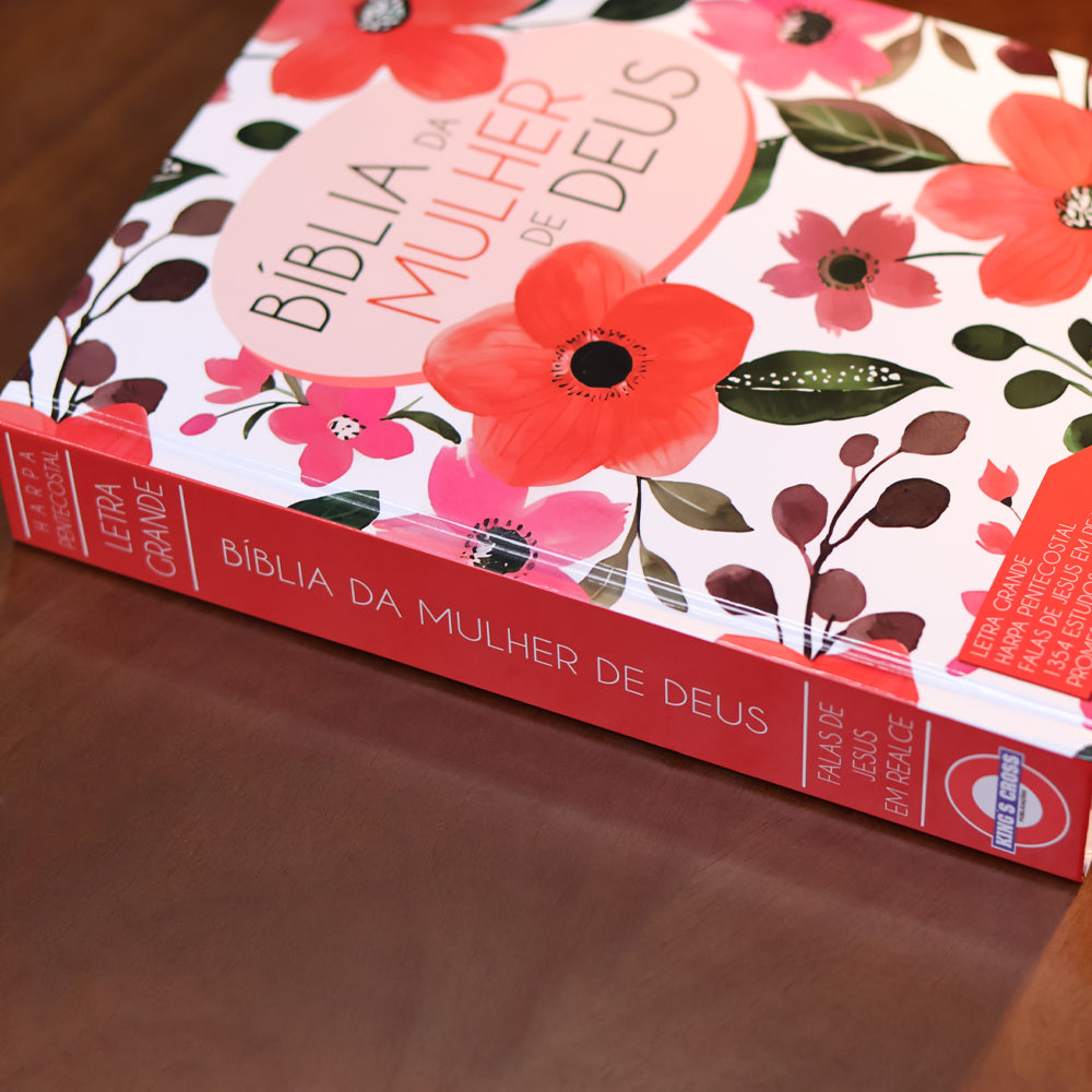 Bíblia da Mulher de Deus | ARC | Harpa Pentecostal | Letra Grande | Capa Dura Flores Vermelhas