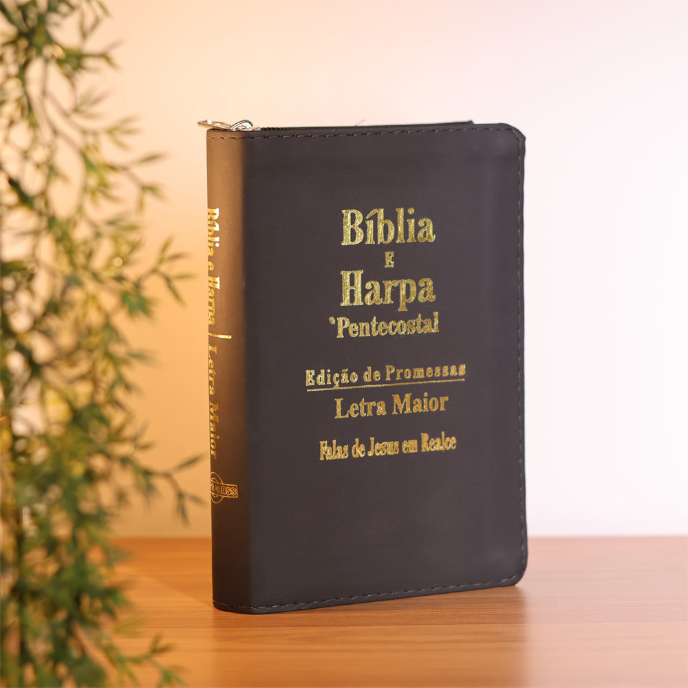 Bíblia e Harpa Média | ARC | Letra Maior | Edição de Promessas | Capa Luxo | Com Índice e Zíper