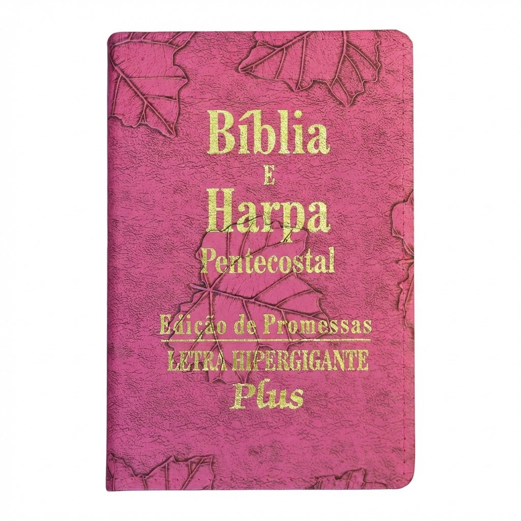 Bíblia e Harpa | ARC | Letra Hipergigante Plus | Edição de Promessas | Capa Folhas Pink | Com Índice