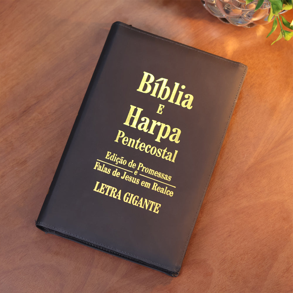 Bíblia e Harpa | ARC | Letra Gigante | Edição de Promessas | Capa Luxo Preta | Com Índice e Zíper