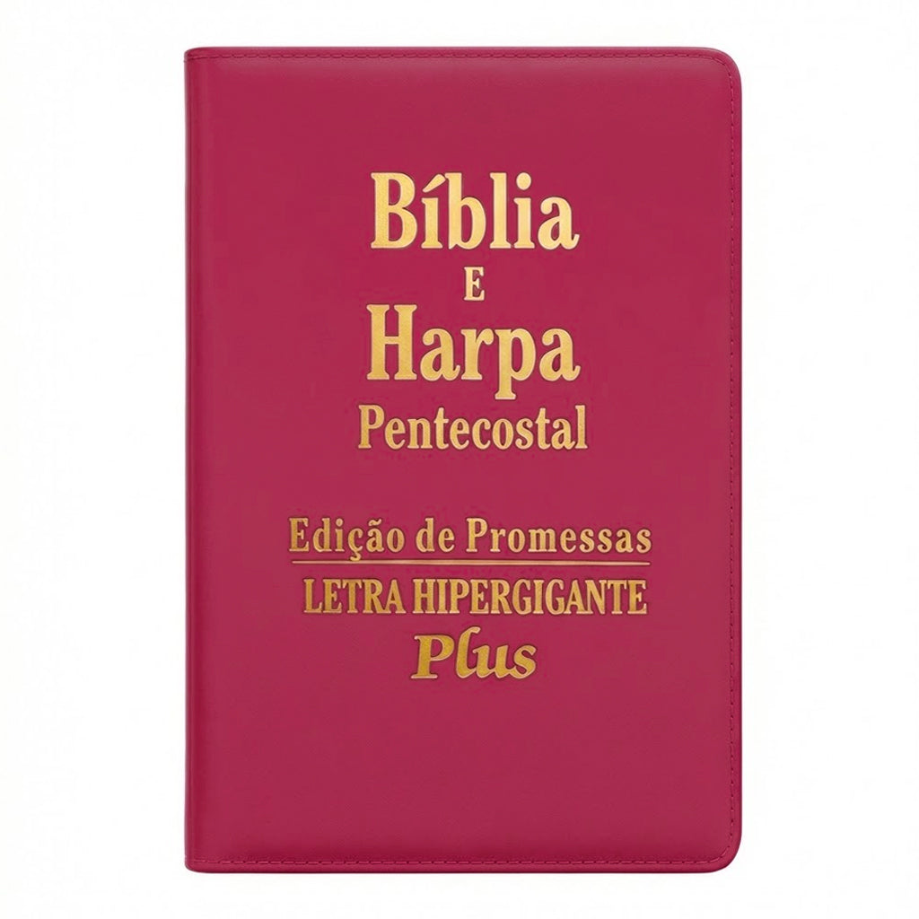Bíblia e Harpa Pink  | ARC | Letra Hipergigante Plus | Edição de Promessas | Com Índice e Zíper