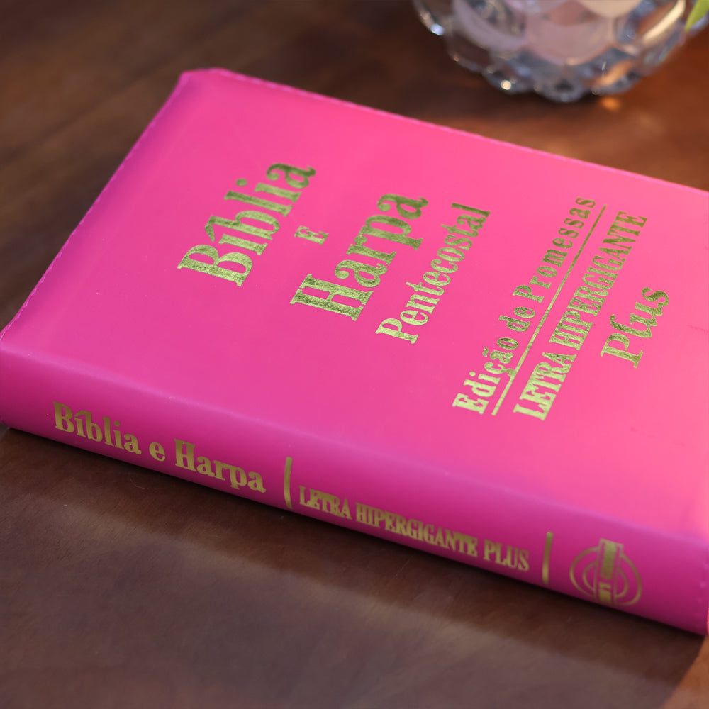 Bíblia e Harpa Pink  | ARC | Letra Hipergigante Plus | Edição de Promessas | Com Índice e Zíper