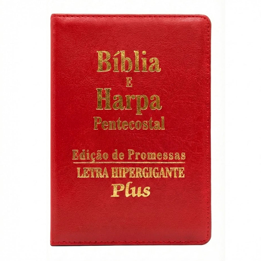 Bíblia e Harpa Vermelha  | ARC | Letra Hipergigante Plus | Edição de Promessas | Com Índice e Zíper