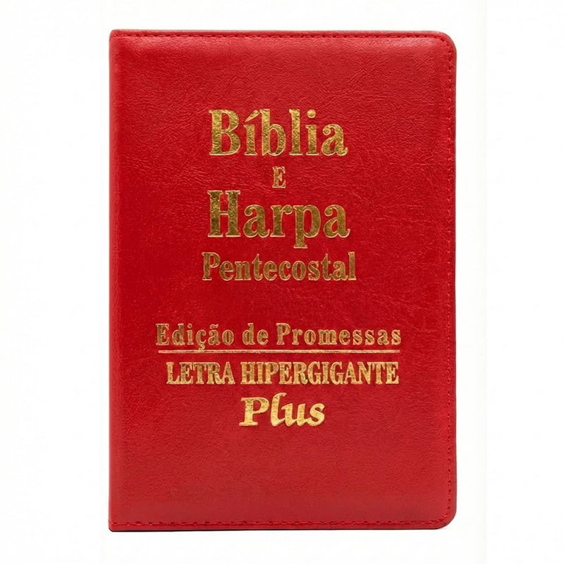 Bíblia e Harpa Vermelha  | ARC | Letra Hipergigante Plus | Edição de Promessas | Com Índice e Zíper