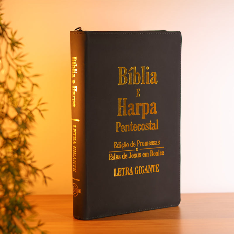 Bíblia e Harpa | ARC | Letra Gigante | Edição de Promessas | Capa Luxo Preta | Sem Índice e Zíper