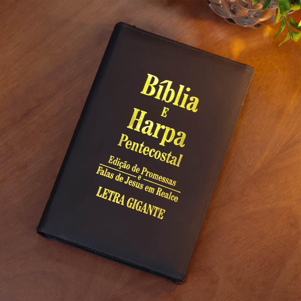Bíblia e Harpa | ARC | Letra Gigante | Edição de Promessas | Capa Luxo Preta | Sem Índice e Zíper