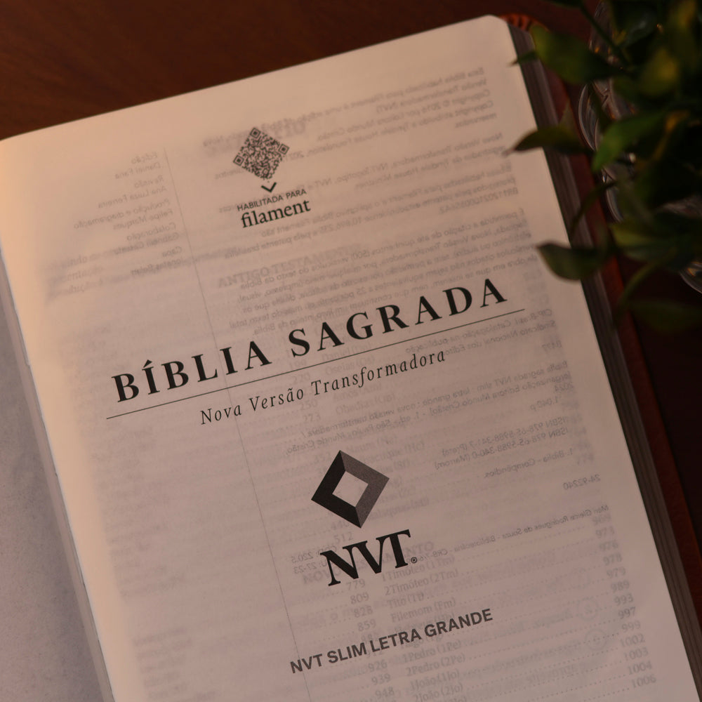 Bíblia Slim Filament | NVT | Letra Grande | Capa Couro Sintético Marrom