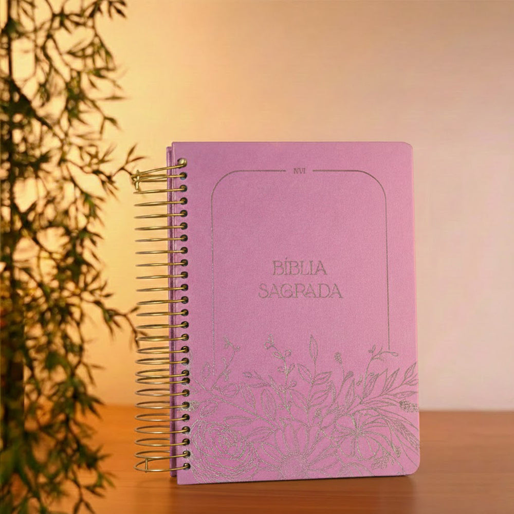 Bíblia Sagrada Espiral | NVI | Espaço Para Anotações | Capa Dura Rosa Floral