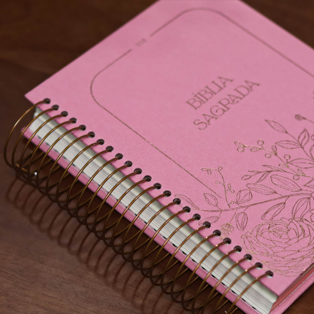 Bíblia Sagrada Espiral | NVI | Espaço Para Anotações | Capa Dura Rosa Floral