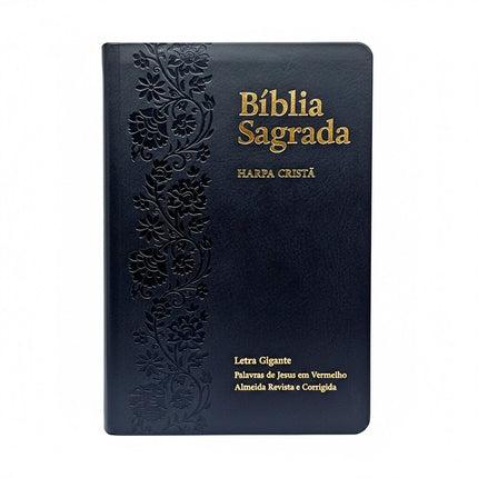 Bíblia Sagrada | ARC | Letra Gigante | Harpa Cristã | Capa Luxo Floral Ramos Preta