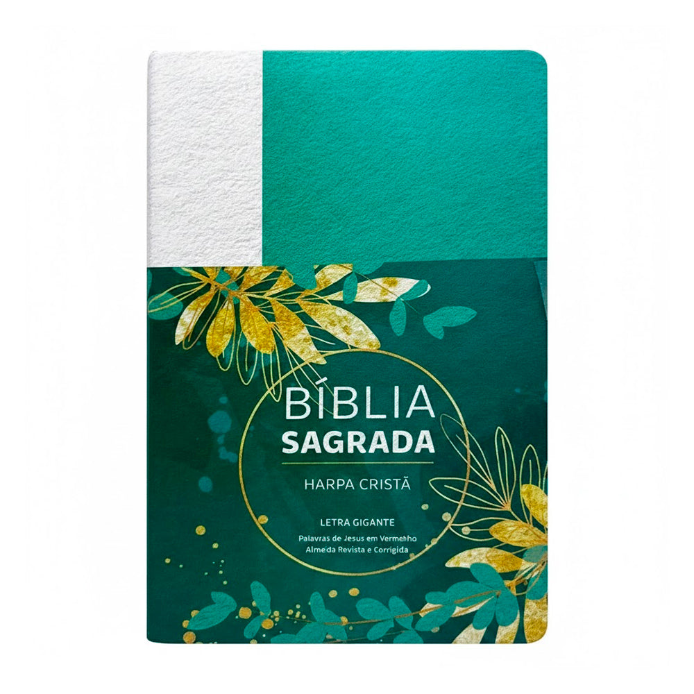 Bíblia Grande Harpa Cristã Luxo | ARC | Letra Gigante | Floral Verde e Branco